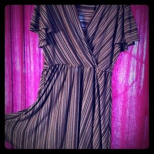 Striped pattern faux wrap style dress.